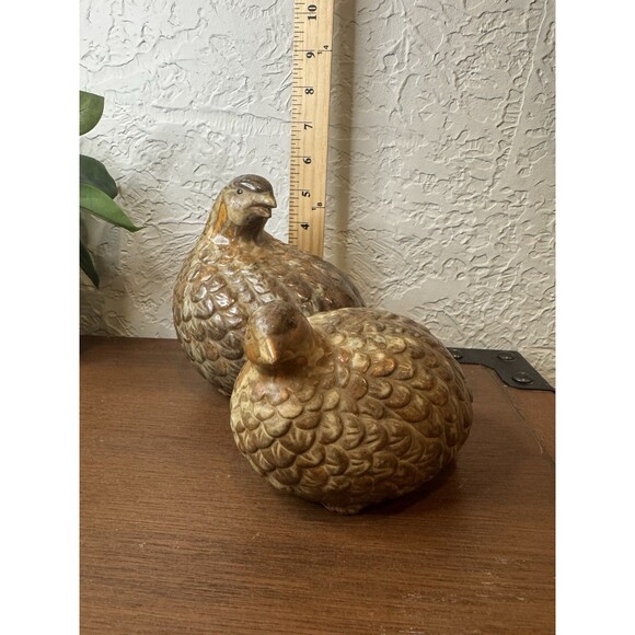 Vintage Set 2 Duck Quail Sculpture Ceramic Pottery Brown Japan Rare Decor - Picture 1 of 8